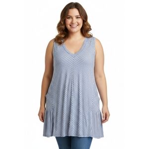 Hannah Vneck Striped Tunic Tank top Navy & White Size 2X